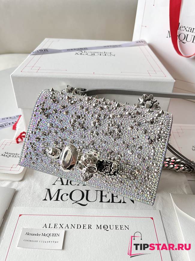 McQueen Crystal-embellished Mini Jewelled Satchel Silver 17.5x9.5x4cm - 1