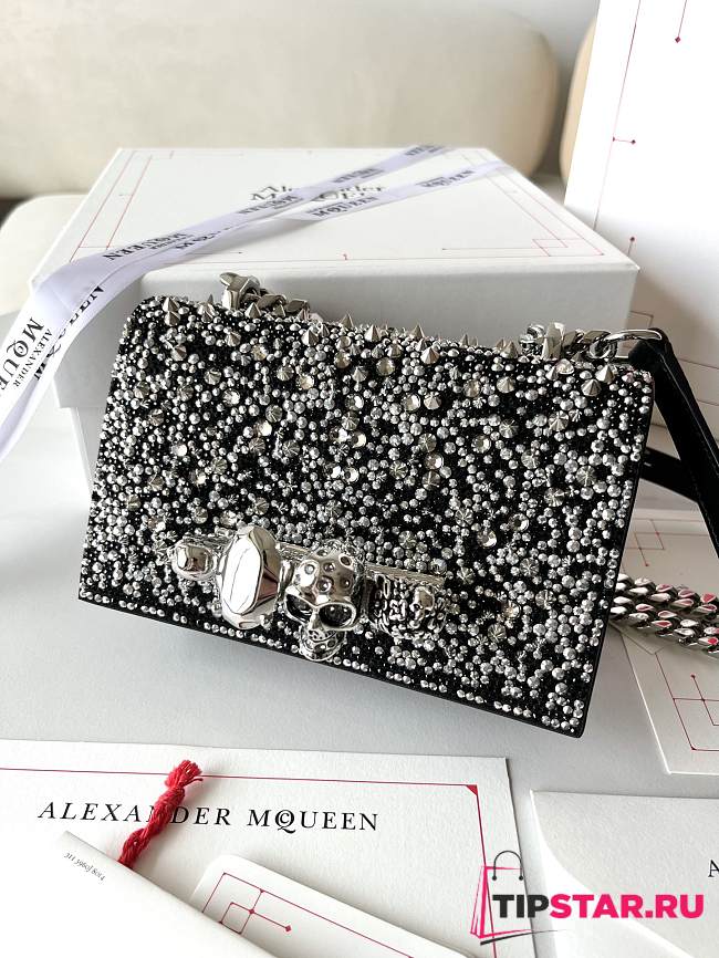 McQueen Crystal-embellished Mini Jewelled Satchel Black 17.5x9.5x4cm - 1