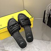 Fendi Baguette Black Leather Slides - 5