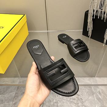 Fendi Baguette Black Leather Slides