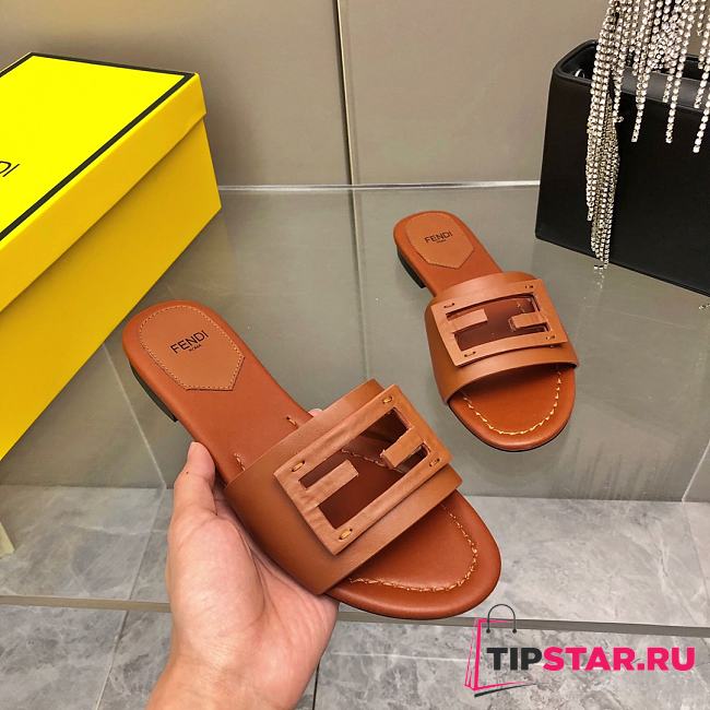 Fendi Baguette Brown Leather Slides - 1