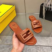 Fendi Baguette Brown Leather Slides - 1