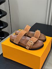 LV Bom Dia Flat Comfort Mule Camel Brown Perforated Suede 1ACTGI - 1