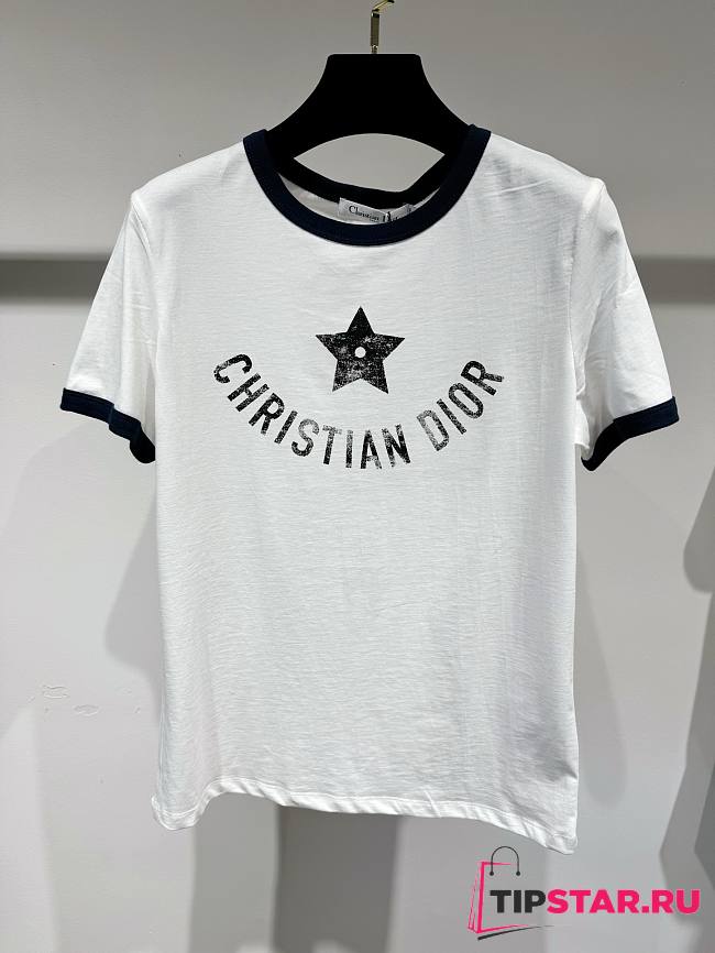 Dioriviera T-Shirt Ecru and Navy Blue Cotton Jersey - 1