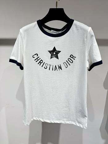 Dioriviera T-Shirt Ecru and Navy Blue Cotton Jersey