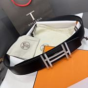 Hermes Belt Buckle & Reversible Leather Strap Black/ Silver 32mm - 3