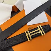 Hermes Belt Buckle & Reversible Leather Strap Black/ Gold 32mm - 1