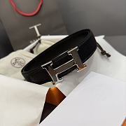 Hermes Brush Belt Buckle & Reversible Leather Strap Black/ Silver 32mm - 5