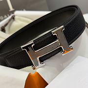 Hermes Brush Belt Buckle & Reversible Leather Strap Black/ Silver 32mm - 4