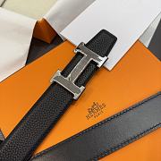 Hermes Brush Belt Buckle & Reversible Leather Strap Black/ Silver 32mm - 3