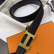 Hermes H Guillochee Belt Buckle & Reversible Leather Strap Black/ Gold 32mm - 2