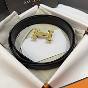 Hermes H Guillochee Belt Buckle & Reversible Leather Strap Black/ Gold 32mm - 3