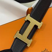 Hermes H Guillochee Belt Buckle & Reversible Leather Strap Black/ Gold 32mm - 4