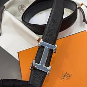 Hermes Brush Belt Buckle & Reversible Leather Strap Black/Blue 32mm - 1