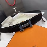 Hermes Brush Belt Buckle & Reversible Leather Strap Black/Blue 32mm - 6