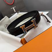 Hermes Brush Belt Buckle & Reversible Leather Strap Black/Blue 32mm - 5