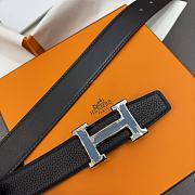 Hermes Brush Belt Buckle & Reversible Leather Strap Black/Blue 32mm - 2