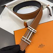 Hermes Belt Buckle & Reversible Leather Strap Black Brown Silver 32mm - 3