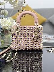 Dior Mini Lady Dior Bag Multicolor Satin Embroidered with Mirrors Beads and Strass 17x15x7cm - 1