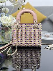 Dior Mini Lady Dior Bag Multicolor Satin Embroidered with Mirrors Beads and Strass 17x15x7cm - 3