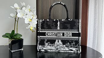 Medium Dior Book Tote Black and White Paris Embroidery 36x27.5x16.5cm