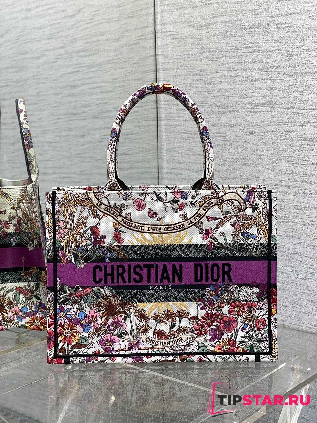 Medium Dior Book Tote Ecru Multicolor Dior 4 Saisons Été Soleil Embroidery 36x27.5x16.5cm - 1