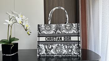 Medium Dior Book Tote White and Black Toile de Jouy Soleil Embroidery 36x27.5x16.5cm