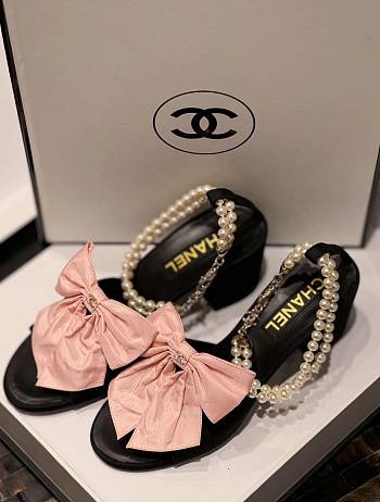 CC Sandal Silk & Artificial Pearls Black & Light Pink 65mm