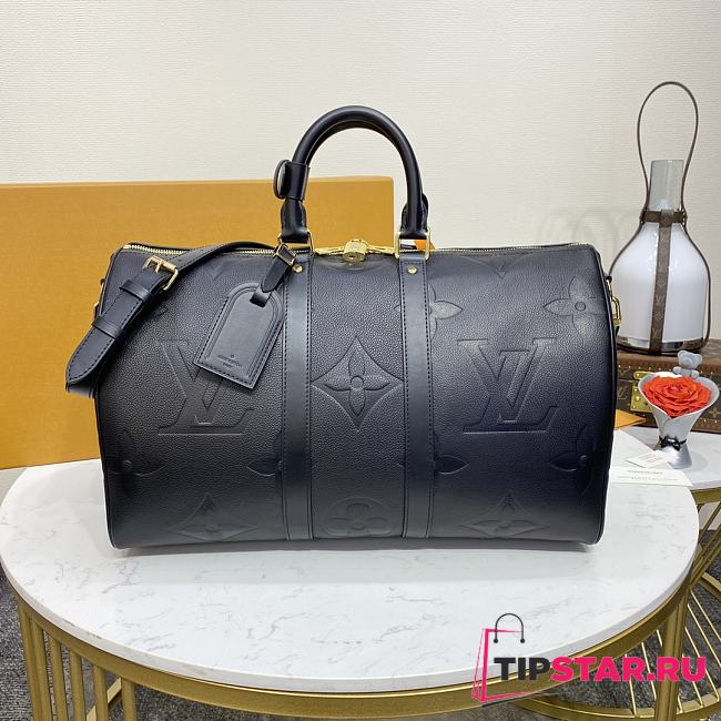 LV Keepall Bandoulière 45 Black Monogram Empreinte Giant Cabin M45532 45x27x20cm - 1