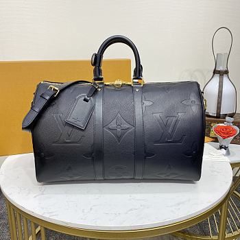 LV Keepall Bandoulière 45 Black Monogram Empreinte Giant Cabin M45532 45x27x20cm