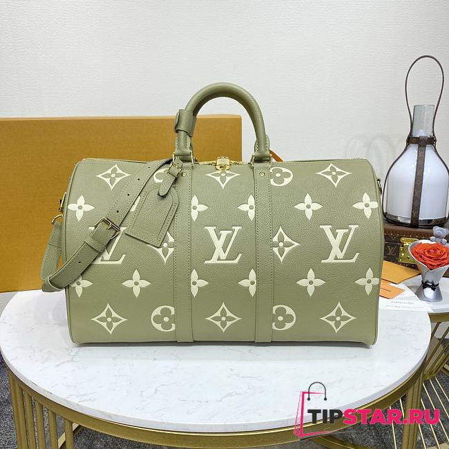 LV Keepall Bandoulière 45 Kaki Fango/ Cream Monogram Empreinte M46671 45x27x20cm - 1