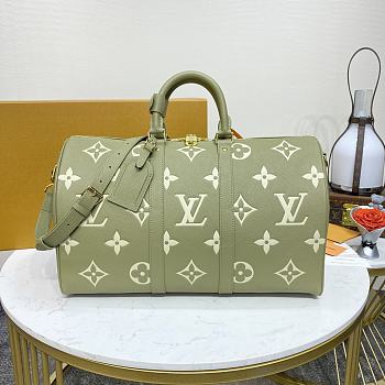 LV Keepall Bandoulière 45 Kaki Fango/ Cream Monogram Empreinte M46671 45x27x20cm