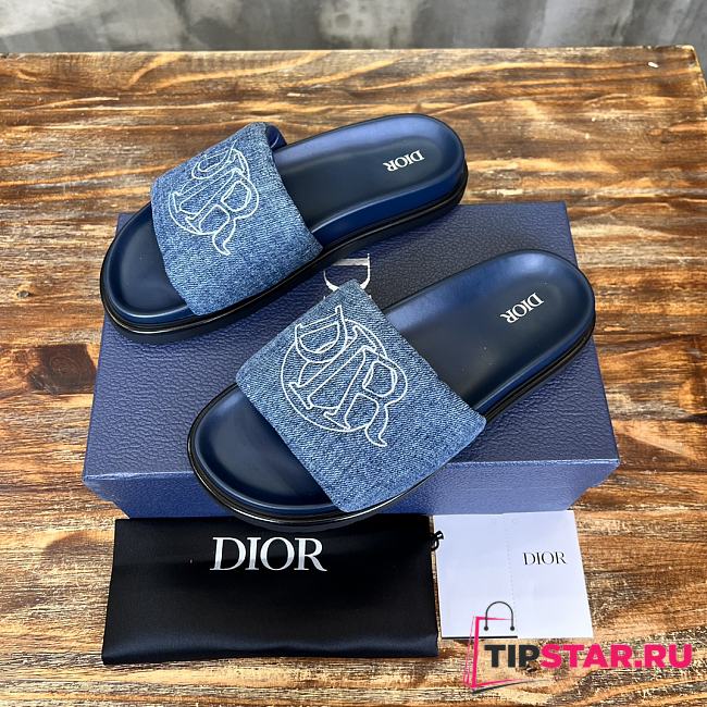 Dior Aqua Sandal Blue Quilted Denim - 1