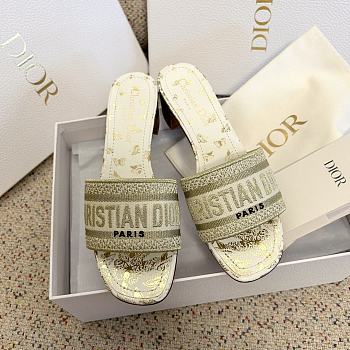 Dior Dway Heeled Slide White and Gold-Tone Gradient Butterflies Embroidered Cotton with Metallic Thread