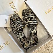 Dior Dway Heeled Slide Black and Gold-Tone Toile de Jouy Mexico Embroidered Cotton with Metallic Thread - 5