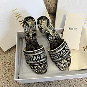 Dior Dway Heeled Slide Black and Gold-Tone Toile de Jouy Mexico Embroidered Cotton with Metallic Thread - 4