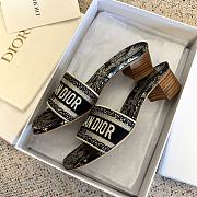 Dior Dway Heeled Slide Black and Gold-Tone Toile de Jouy Mexico Embroidered Cotton with Metallic Thread - 3