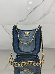 CC Hobo Handbag Washed Denim & Gold-Tone Metal Blue 24×22×6cm - 1