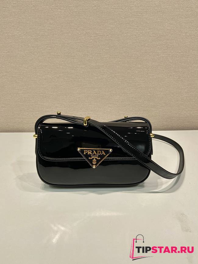 Prada Leather Shoulder Bag Black Patent 20x10x4cm - 1