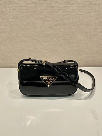 Prada Leather Shoulder Bag Black Patent 20x10x4cm