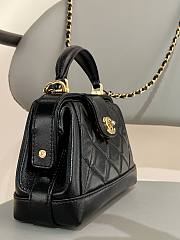 CC Mini Bag With Top Handle Shiny Lambskin Black 12×18×7cm - 4