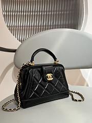 CC Mini Bag With Top Handle Shiny Lambskin Black 12×18×7cm - 5