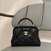 CC Mini Bag With Top Handle Shiny Lambskin Black 12×18×7cm - 1