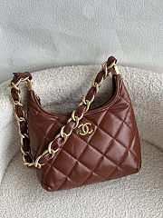 CC Small Hobo Bag Shiny Lambskin & Gold-Tone Metal Brown 22.5×19.5×8.5cm  - 1