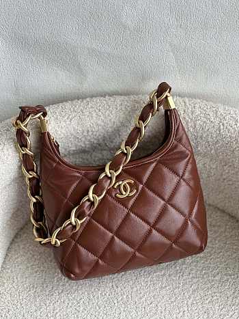 CC Small Hobo Bag Shiny Lambskin & Gold-Tone Metal Brown 22.5×19.5×8.5cm 