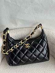 CC Hobo Handbag Shiny Lambskin & Gold-Tone Metal Black 24×26×9.5cm - 3