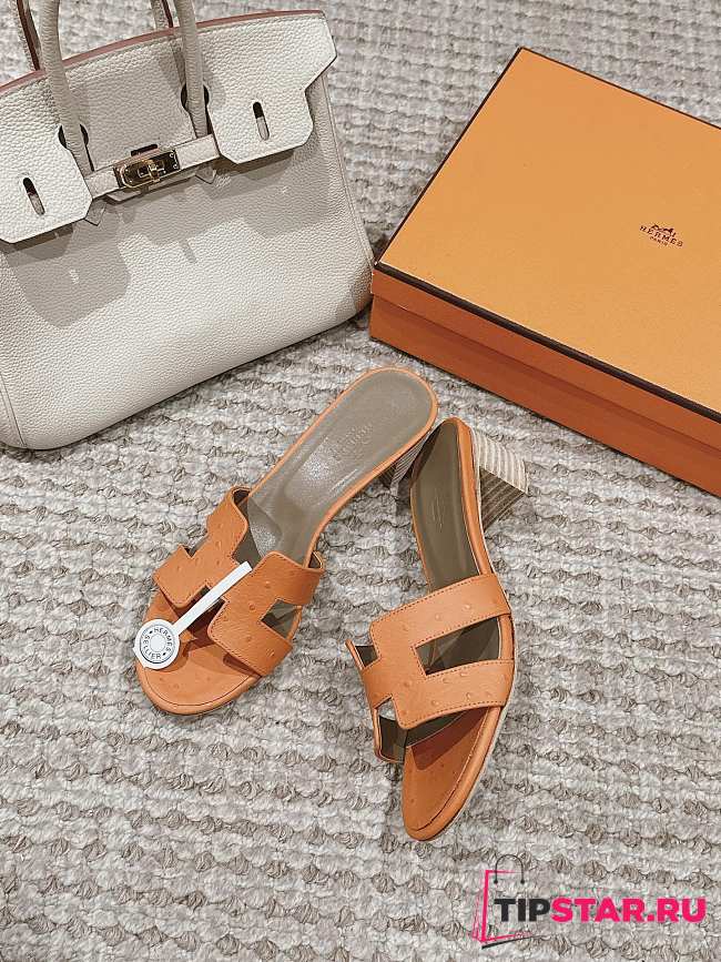 Hermes Oasis Sandal Ostrich Orange 4.5cm - 1