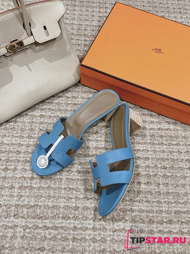 Hermes Oasis Sandal Ostrich Blue 4.5cm - 1