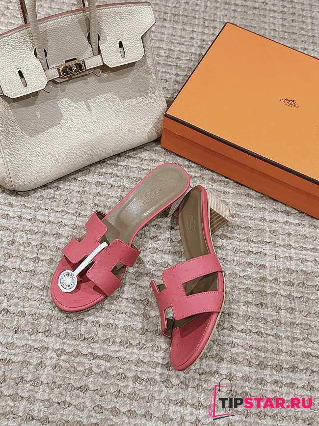 Hermes Oasis Sandal Ostrich Rose Boise 4.5cm - 1