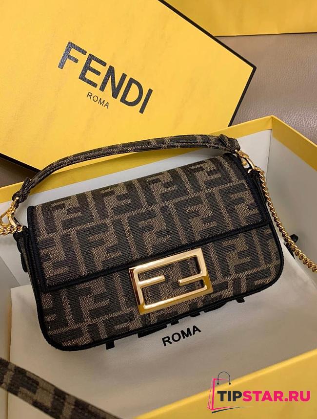 Fendi Baguette Mini Brown FF Jacquard Fabric Bag 20x13x5cm - 1